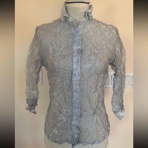 BEBE Womens Junior Girls Blue Wrinkled Sheer Button Down Dress Shirt Top Size S